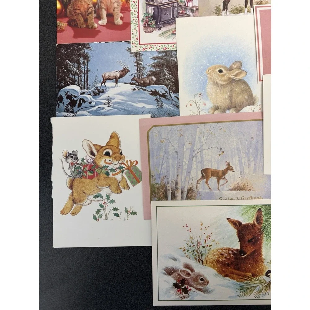 Vintage Animal Christmas Cards Fronts ONLY  Scrapbooking Crafts Decoupage 50+